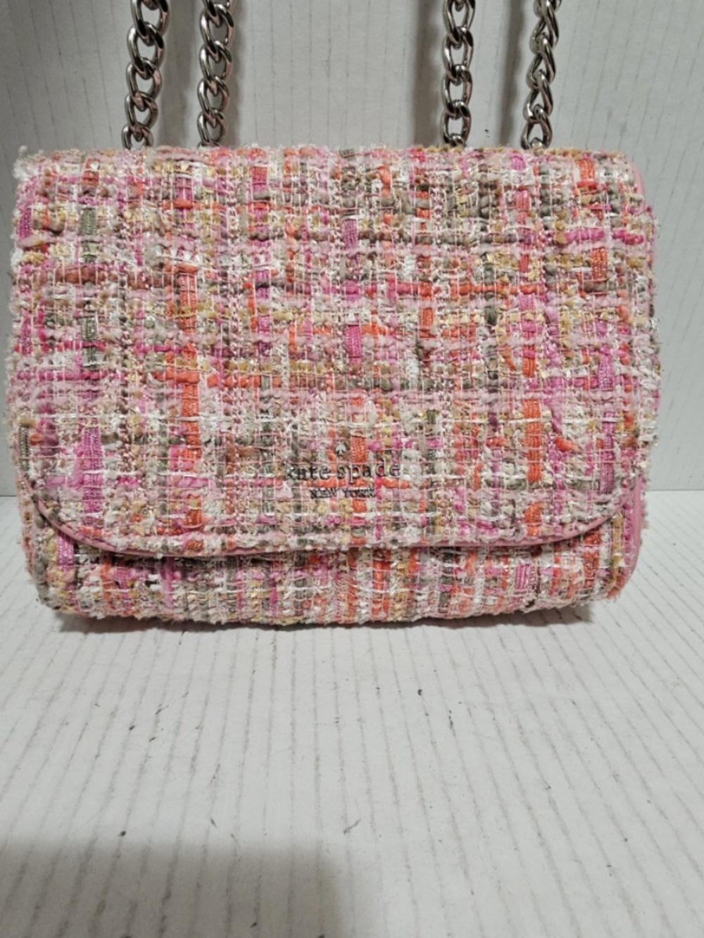 Kate Spade Briar Lane Emelyn Quilted Tweed Crossbody Shoulder Bag Pink